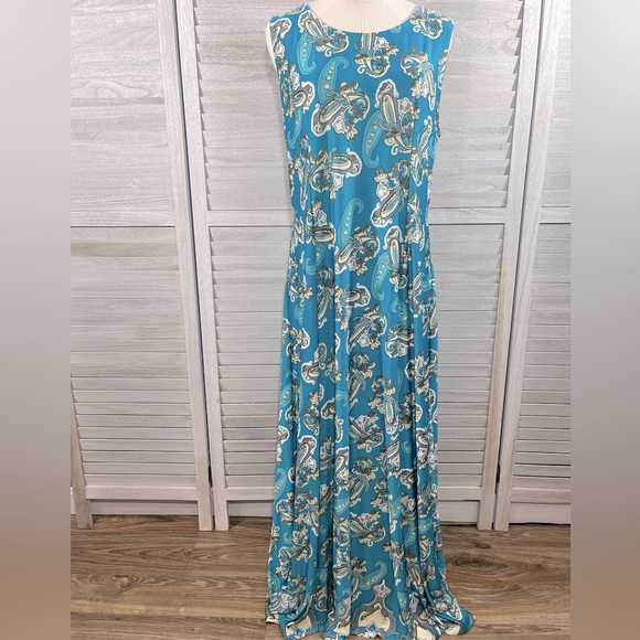 R&B COLLECTION Sleeveless Maxi Dress Teal Paisley Print-1X - Picture 1 of 4